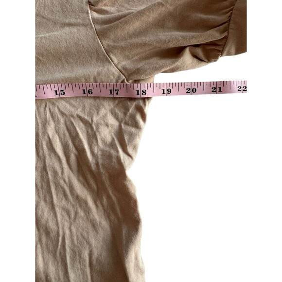 Seven for all Mankind Shirt Size Small Tan Ruched Puff Sleeve V Neck Casual Top - Picture 4 of 6